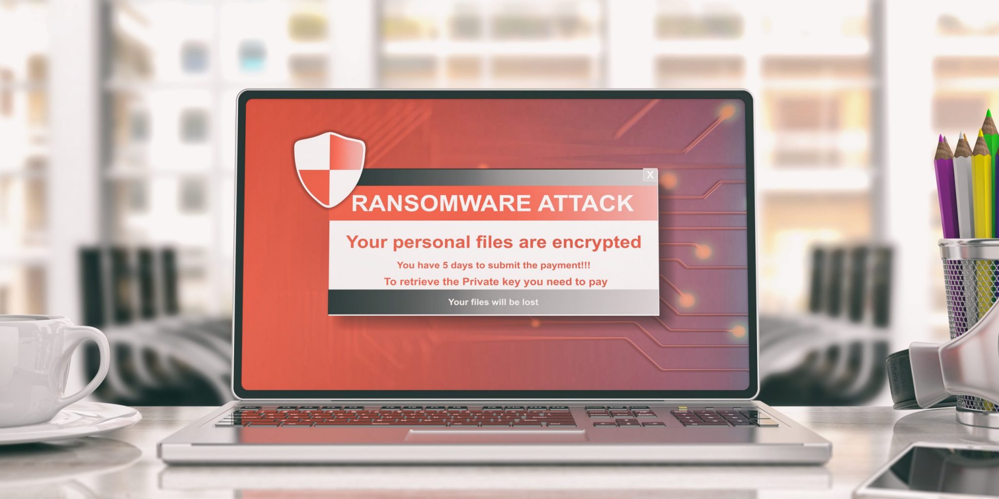 Ransomware virus alert on a computer laptop screen