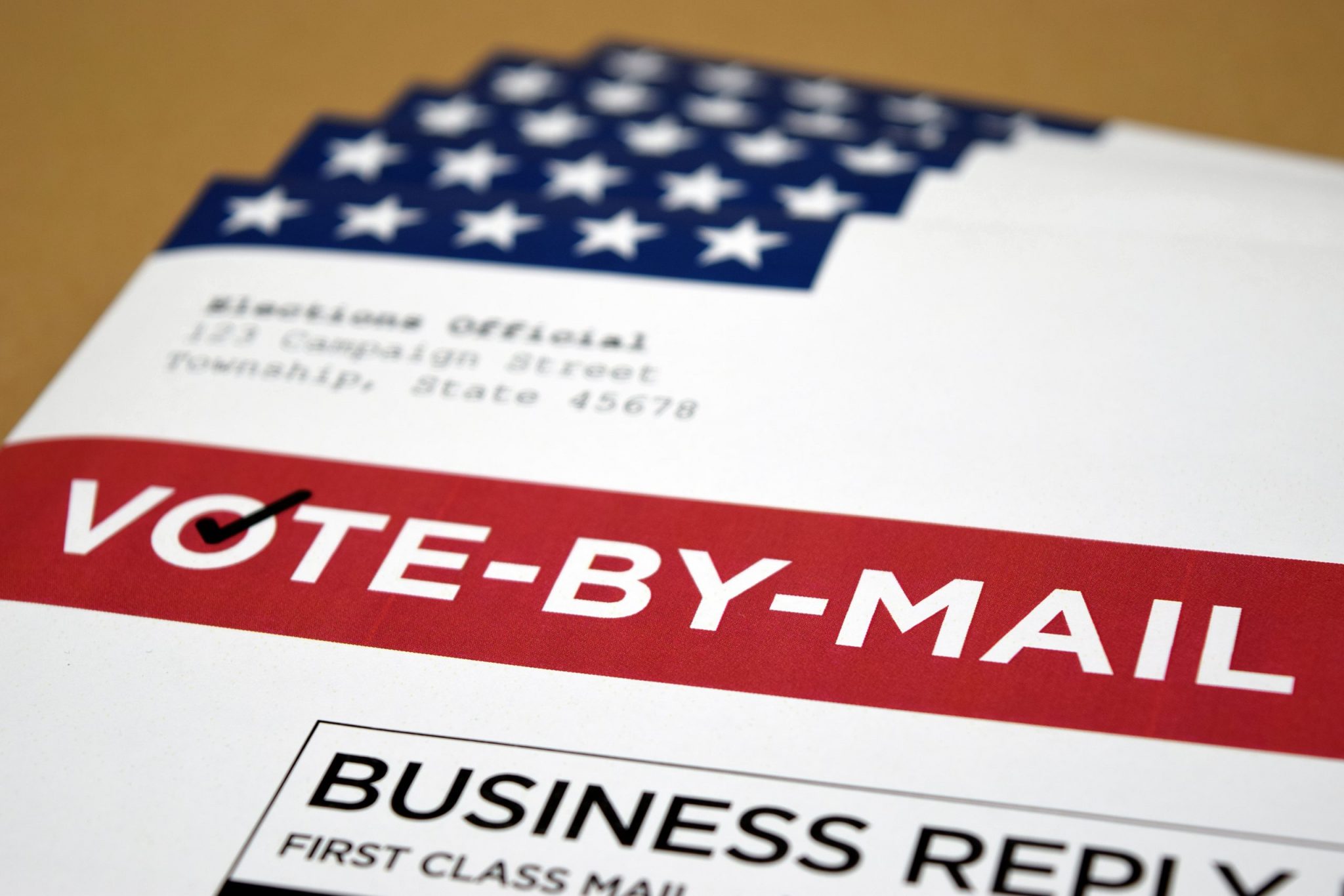 Mockup (fake / print-out concept) for election theme of Vote by Mail Ballot envelopes for election