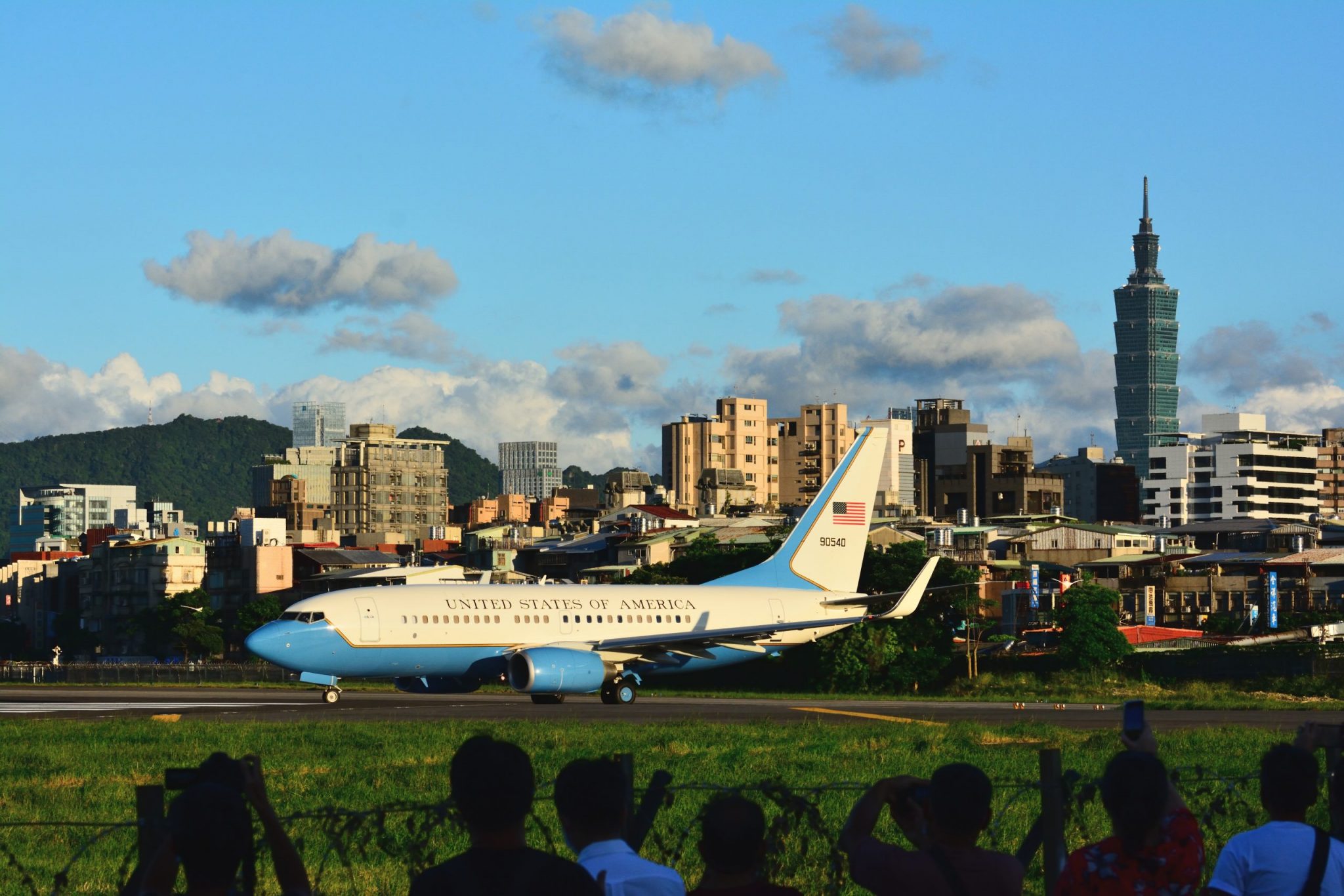 Taipei, Taiwan - 8／3／2022: US House Speaker Nancy Pelosi's special plane is ready to take off from Songshan, Taipei.