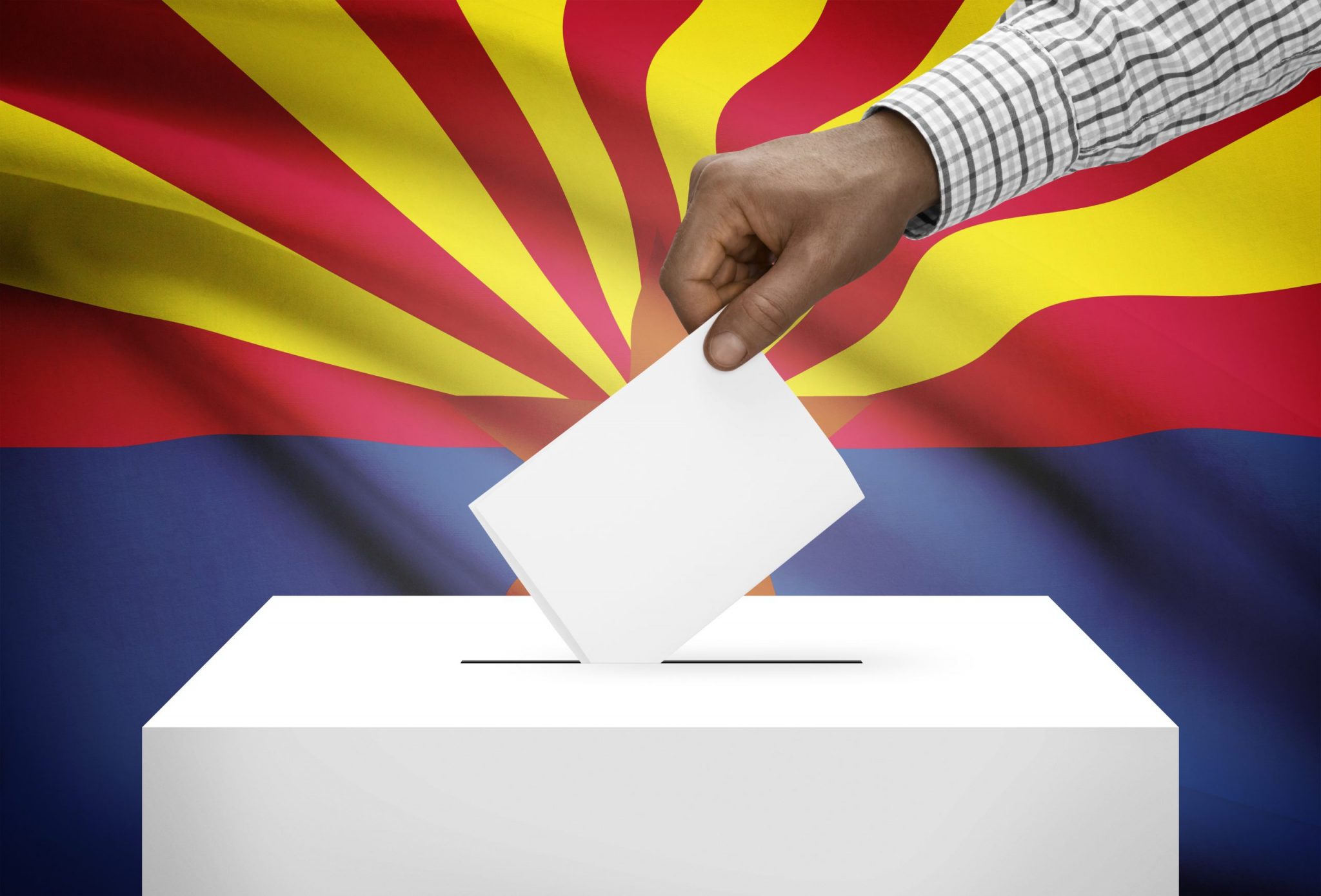 Voting concept - Ballot box with US state flag on background - Arizona