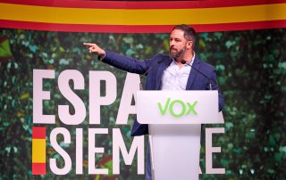 CASTELLON, SPAIN - OCTOBER 2019: Santiago Abascal, leader of the far right party VOX at an election rally