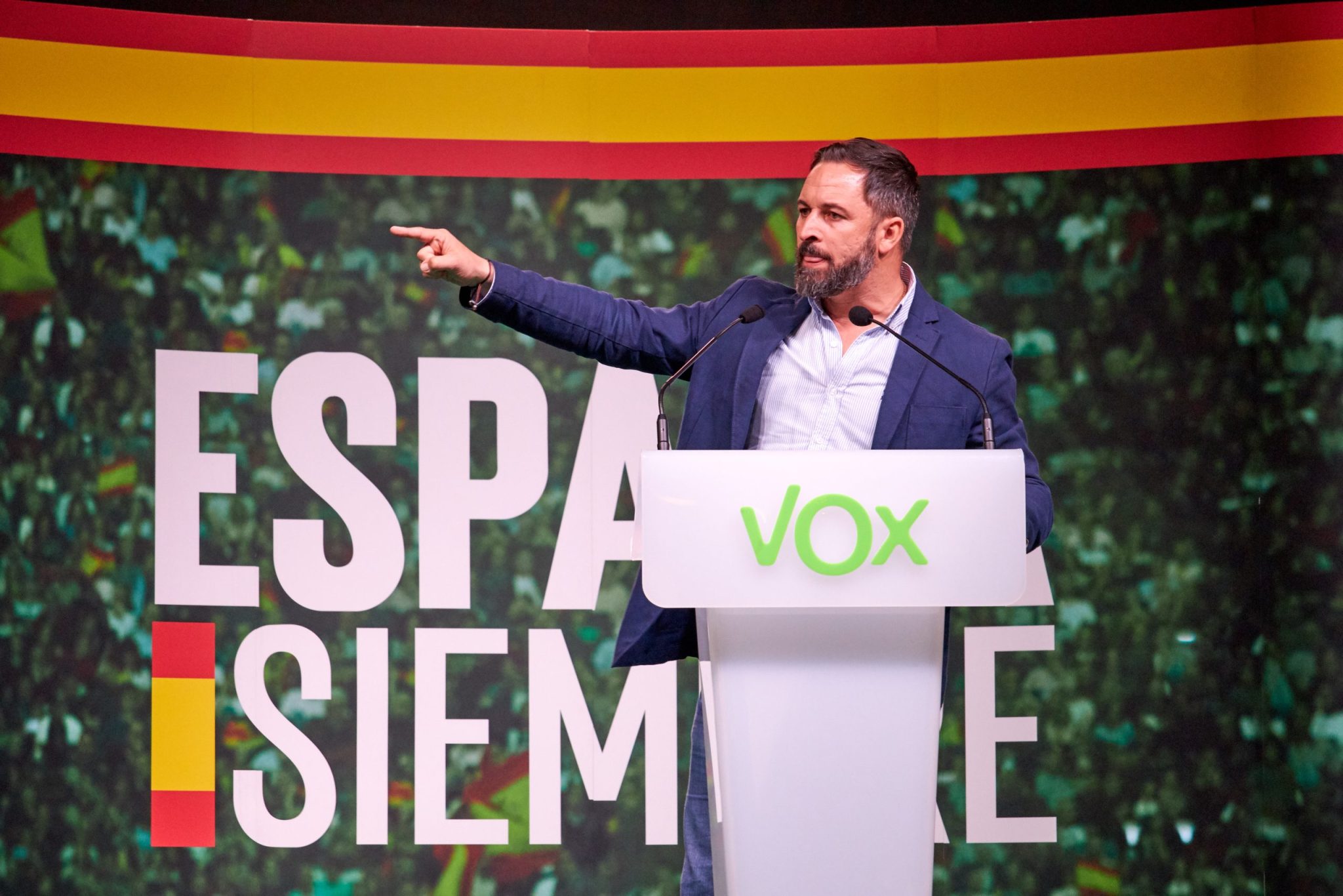 CASTELLON, SPAIN - OCTOBER 2019: Santiago Abascal, leader of the far right party VOX at an election rally